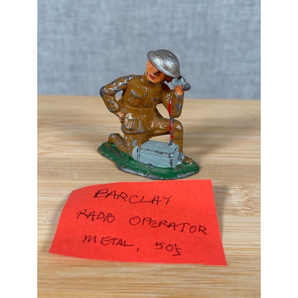 Vintage Barclay Metal Radio Operator Figurine 1950s Lead Soldier Toy Brown
